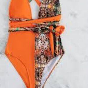 Venus Swim Snakeskin Knot Front 
One Piece Sexy Plunge